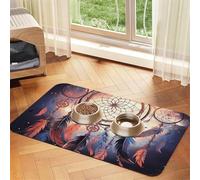 Native American Dream Catcher Pet Feeding Mat Absorbent Pu Leather Dog Cat Food Mats Contain Spills Protects Floors, Anti-Slip Rubber Backing Dog Bowl Mats Easy Clean Pet Placemats 30x45cm