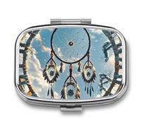 Native American Dream Catcher Pill Box 2 Compartment Portable Pill Case Daily Square Pill Organizer for Pocket Purse Daily Medicine Container to Hold Vitamins Fish Oil Travel Gifts
