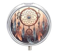 Native American Dream Catcher Pill Box Cute Round Pill Box 3 Compartment Decorative Pocket Purse Portable Mini Travel Medicine Tablet Vitamin Fish Oil Holder Organizer Pill Case