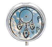 Native American Dream Catcher Pill Case 3 Compartment Portable Pill Box Daily Round Pill Organizer for Pocket Purse Daily Medicine Container to Hold Vitamins Fish Oil Travel Gifts