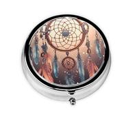 Native American Dream Catcher Pill Case with Mirror Retro 3 Compartment Pill Box Small Pill Organizer for Purse or Pocket Decorative Metal Medicine Vitamin Organizer Unique Gifts