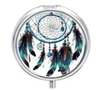 Native American Dream Catcher Pill Organizer 3 Compartment Travel Pillbox with Mirror Daily Medicine Pill Case Metal Pill Box for Purse & Pocket Portable Small Medicine Box Round Vitamin Case Containe