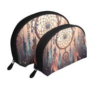 Native American Dream Catcher Portable Shell Cosmetic Bag Set - Travel Makeup Organiser with Zipper & Inner Compartments