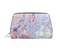 Native American Dream Catcher Printed Small Makeup Bag Portable Leather Make up Bag Travel Cosmetic Bags Organizer for Women, Gold Zipper