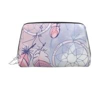 Native American Dream Catcher Printed Small Makeup Bag Portable Leather Make up Bag Travel Cosmetic Bags Organizer for Women, Silver Zipper