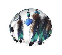 Native American Dream Catcher Shower Cap for Women Men Large Waterproof Shower Bonnet Elastic Band Bathing Hair Hat Spa Salon Caps Double Layered Reusable Bath Caps for Long Hair, Braids