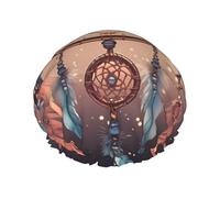 Native American Dream Catcher Shower Cap For Women Reusable Double Layers Bathing Bath Cap Hair Caps Waterproof Elastic Band Ladies Spa Salon Shower Hat Hair Caps
