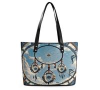 Native American Dream Catcher Tote Bag Large Soft Leather Purse with Zipper Lightweight Ladies Shoulder Handbag