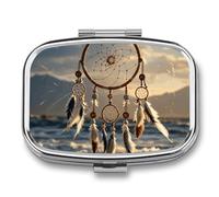 Native American Dream Catcher Travel Pill Organizer with 2 Weekly Pill Compartments with One Day Mirror, Medication Organizer for Purse, Pocket or
