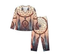 Native American Dream Catcher Women'S Long-Sleeved Pajama Set Tops And Pants Nighttime Sleep Relax Lazy Weekend Black