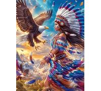 Native American Eagle And Wolf Scene 500 Piece Count Jigsaw Puzzle Set Wildlife Pet For Adults Teens 14+ Concentration Training Indoor Game Family Game Night Rigid Cardboard 500 PCS