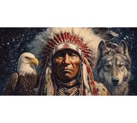 Native American Elder Diamond Art Kits Adults, DIY 5D Large Diamond Painting Eagle Wolf Full Square Drill Crystal Art Kits 31.5x63 Inch, Embroidery Cross Stitch Canvas for Home Wall Decor (DP370)