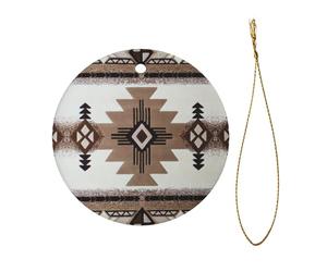 Native American Elegant Ceramic Christmas Ornament,Double-Sided Printed Round Bauble With Gold String For Xmas Tree,Holiday Home Decor (Set Of 1)