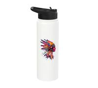 Native American Feather Headdress Artwork Indian Chief Stainless Steel Insulated Water Bottle