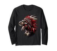 Native American Feather Headdress Dino T-Rex Artwork Long Sleeve T-Shirt