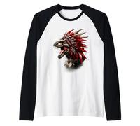 Native American Feather Headdress Dino T-Rex Artwork Raglan Baseball Tee