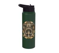 Native American Feather Headdress Indian Indigenous Chief Stainless Steel Insulated Water Bottle