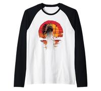 Native American Feather Headdress Sunset Indian Chief Raglan Baseball Tee