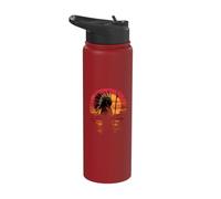 Native American Feather Headdress Sunset Indian Chief Stainless Steel Insulated Water Bottle