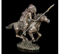 Native American Figurine Warrior on Horse with Spear | Decorative Figure Sculpture Statue Bronze Look B 26.5 cm