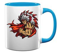 Native American fire Warrior Art Ceramic Tea Coffee Mug Light Blue