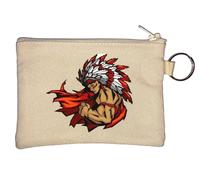 Native American fire Warrior Art Key Chain Coin Purse Beige