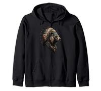 Native American Flag Bear USA Feather Headdress Indian Chief Zip Hoodie