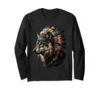 Native American Flag Wolf USA Feather Headdress Indian Tribe Long Sleeve T-Shirt