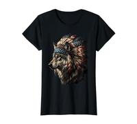 Native American Flag Wolf USA Feather Headdress Indian Tribe Value Graphic T-Shirt