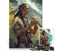 Native American Flute Player 1000 Piece Jigsaws for Adults Puzzle Focus Brain Toy Quiet Fun Tight Edge Santa Wish Item (38x52cm)