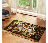 Native American Folk Art Pet Feeding Mat Dog Cat Eating Food Absorbent Leather Tablecloth for and Water Bowl Waterproof No Stains Quick Dry Non-Slip 23.62 * 15.75IN