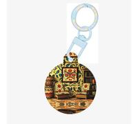 Native American Folk Art Pet ID Tag Dog Cat Tags Personalized Fashionable, Round Many Colors, Acrylic Material, for Small & Large Pets Sky Blue Small