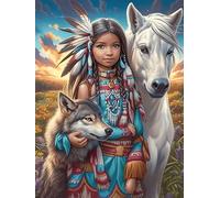 Native American Girl with A Horse And Wolf 1000 Pcs Jigsaw Puzzle Bundle Wildlife Pet Puzzle for Adults Teens 14+ Fun Family Game Mindful Activity Spring Gift Precision Cut Board 1000 PCS