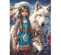 Native American Girl with White Wolves 300-piece Jigsaw Puzzle Bundle Wildlife Plant Family Puzzle Lovers Brain Training Mindful Activity Spring Gift Durable Cardboard 300 PCS