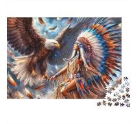 Native American Headdress Jigsaw Puzzle for Adults 1000 Piece Jigsaw Puzzle Eagle Scene Relaxing Gift Home Decor 52x38cm/1000pcs