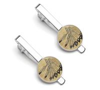 Native American Headdress Men's Tie Clips Silver Necktie Bar Pinch Clips for Wedding Business 2 Pcs