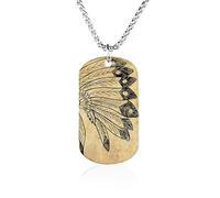 Native American Headdress Pendant Necklace for Men Women Silver Chain Jewelry Dog Tags