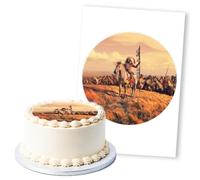Native American Horse Scene Sunset, 1 Icing Sheet 8" Round Cake Topper