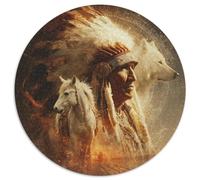 Native American Imagery, White Wolf And Horse Jigsaw Puzzles. 1000pcs (67.5x67.5cm) Whimsical Challenge Toy for Educational Games Gifts