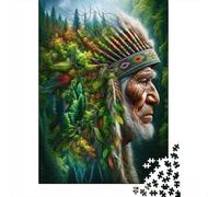 Native American Indian Chief 1000-Piece Puzzle for Adults, 70x50cm/1000pcs, A Quiet Challenge for Solo Leisure Time; Low-dust White Cardboard Pieces