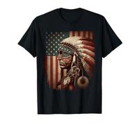 Native American Indian Chief American USA Flag T-Shirt