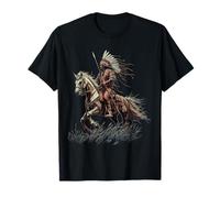 Native American Indian Chief Horse Ride Feather Headdress T-Shirt