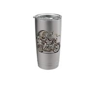 Native American Indian Chief Skeleton Motorcycle Biker Stainless Steel Insulated Tumbler