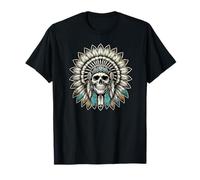 Native American Indian Chief - Skull Headdress Unisex-Adults Black S T-Shirt