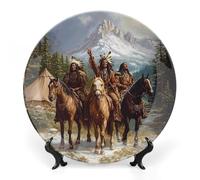 Native American Indian Decorative Plates Ceramic Bone China Dinner Plate Ornaments Art for Kitchen Bedroom Decor 8inch