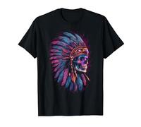 Native American Indian Eagle Chief Skull Headdress T-Shirt, Men, Black, 6X-Large