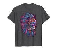Native American Indian Eagle Chief Skull Headdress T-Shirt, Men, Dark Heather Grey, 3X-Large