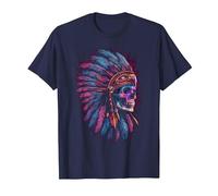 Native American Indian Eagle Chief Skull Headdress T-Shirt, Men, Navy Blue, 4X-Large