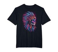 Native American Indian Eagle Chief Skull Headdress T-Shirt, Men's Big and Tall, Black, 3X Tall