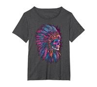 Native American Indian Eagle Chief Skull Headdress T-Shirt, Women's Plus, Dark Heather Grey, 4X